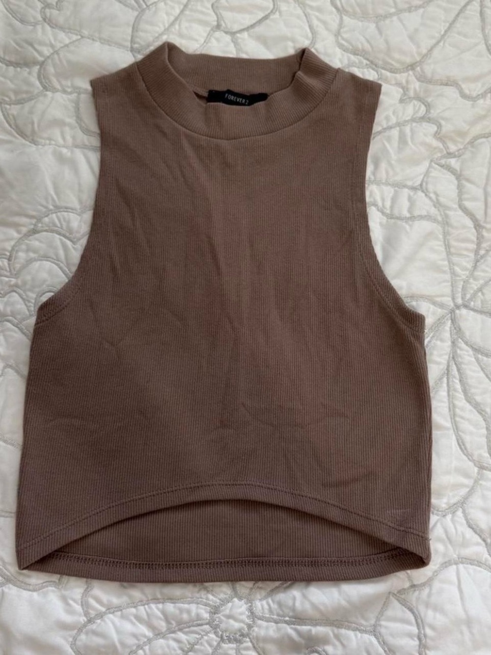 Forever 21 Taupe Ribbed Mock Neck Cropped Tank